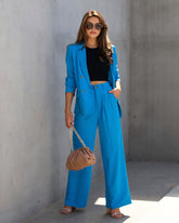 Long Shot Pocketed Wide Leg Pants - Aqua Blue